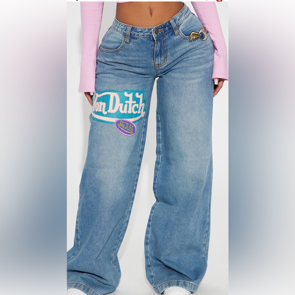 Von Dutch Light Blue Flare Jeans with Logo Patch